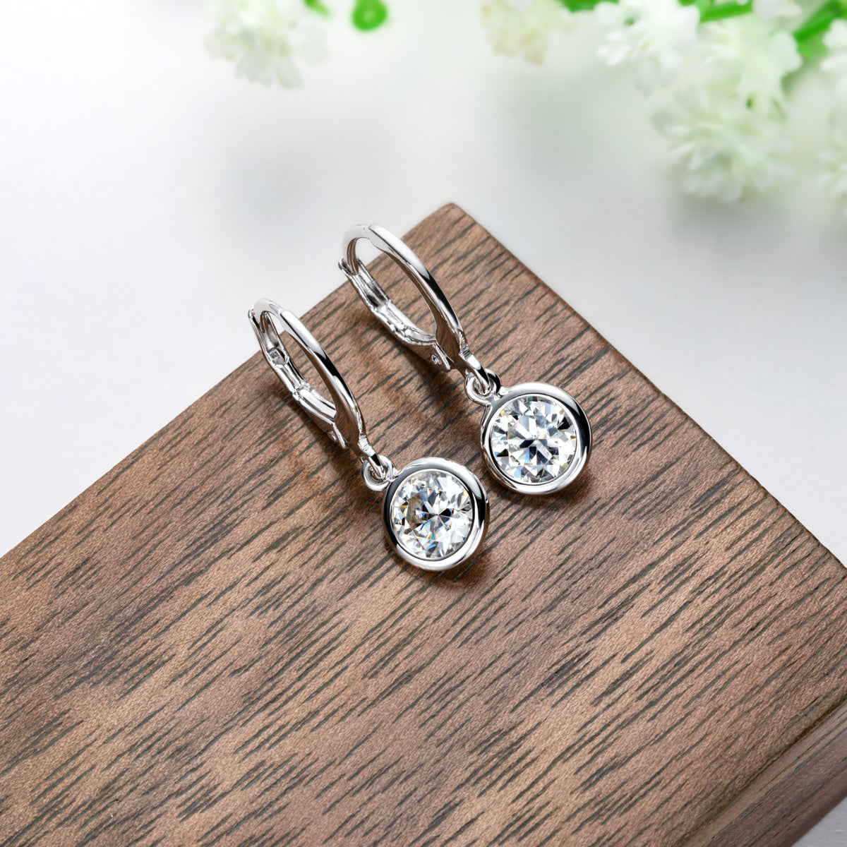 Moissanite Drop Earrings | Rhodium-Plated 925 Sterling Silver Hoop