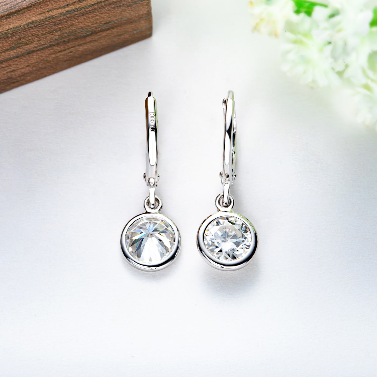 Moissanite Drop Earrings | Rhodium-Plated 925 Sterling Silver Hoop