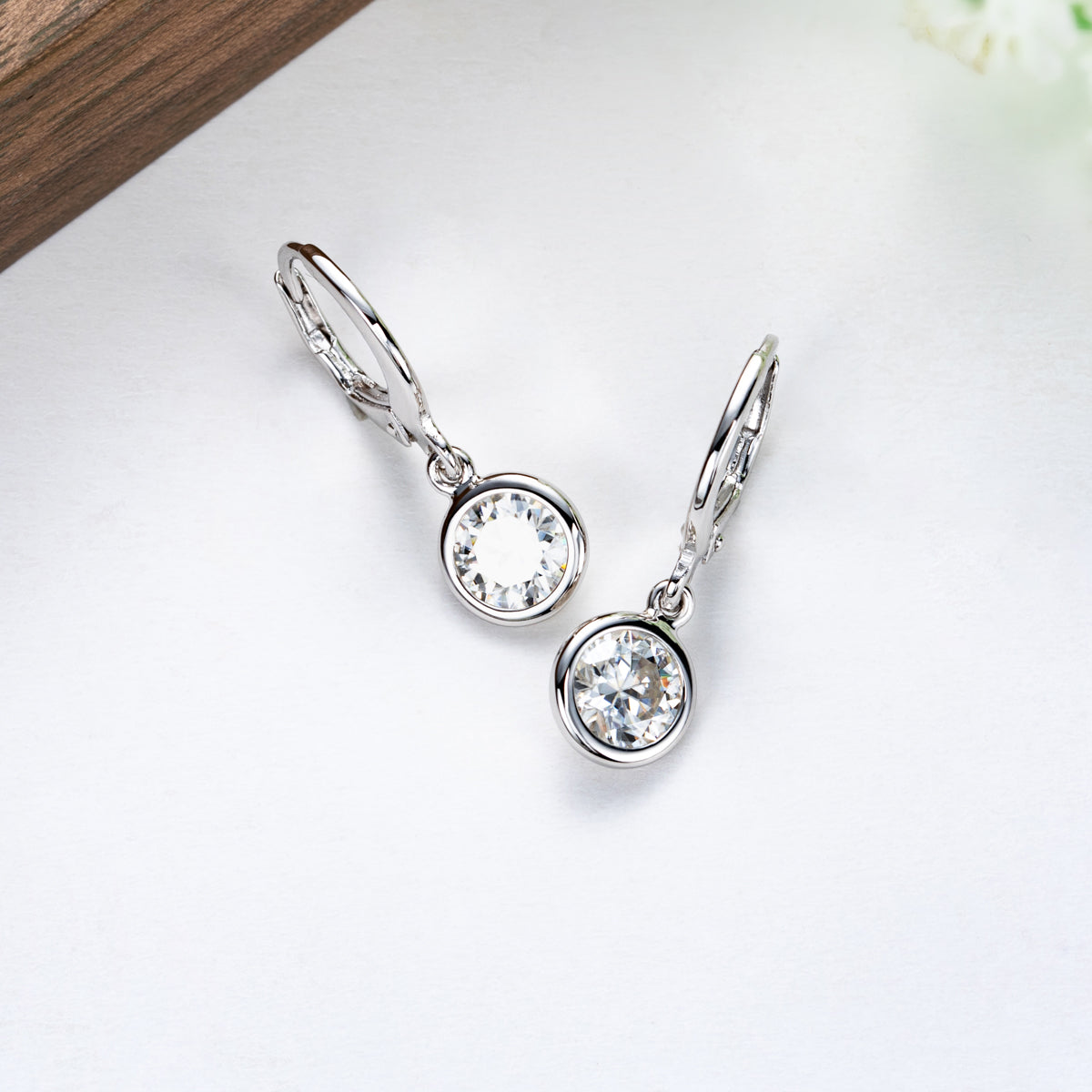 Moissanite Drop Earrings | Rhodium-Plated 925 Sterling Silver Hoop