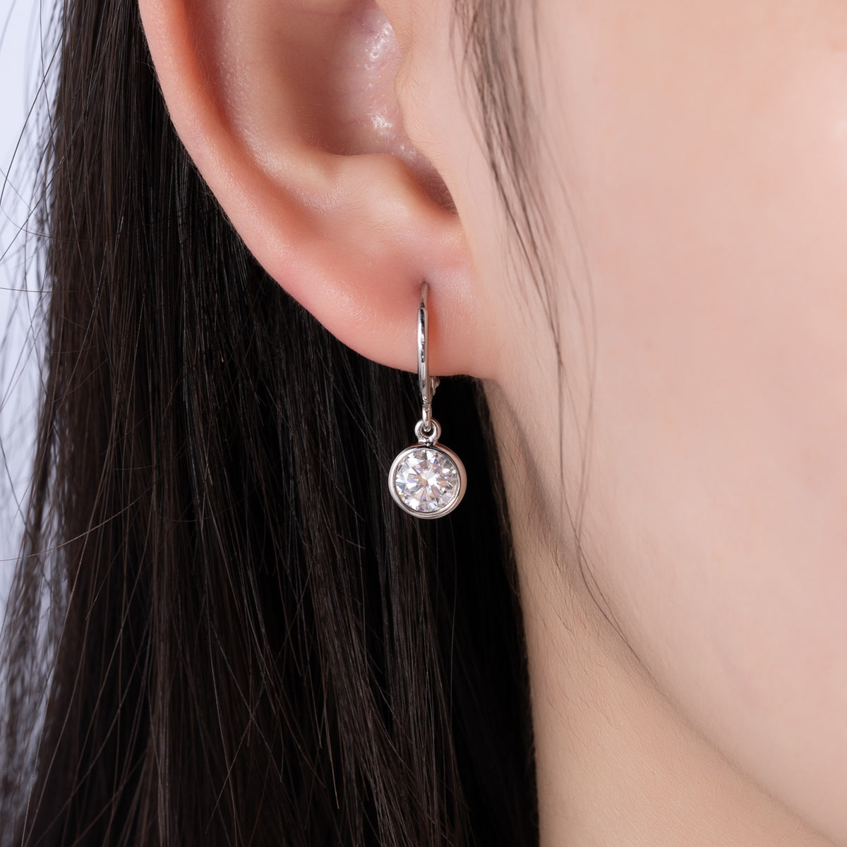 Moissanite Drop Earrings | Rhodium-Plated 925 Sterling Silver Hoop