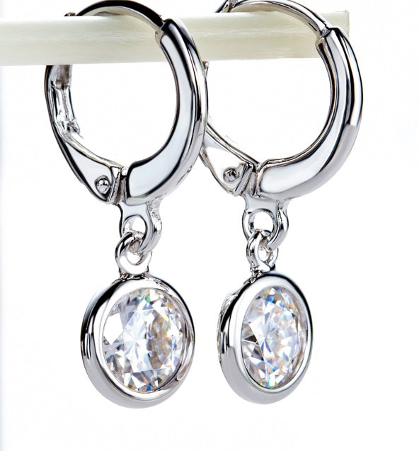 Moissanite Drop Earrings | Rhodium-Plated 925 Sterling Silver Hoop