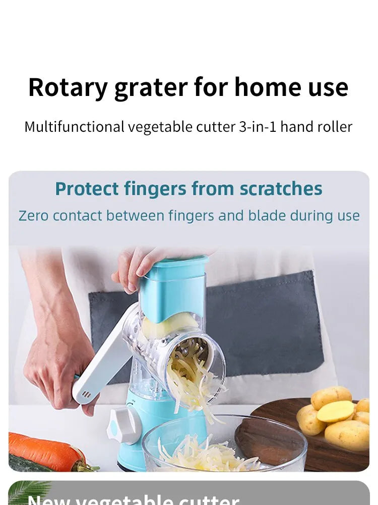 Versatile vegetable and cheese cutter and slicer with 3 interchangeable blades