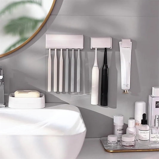 Punch-Free Wall-Mounted Toothbrush and Toothpaste Holder: Your Bathroom Organizer Solution