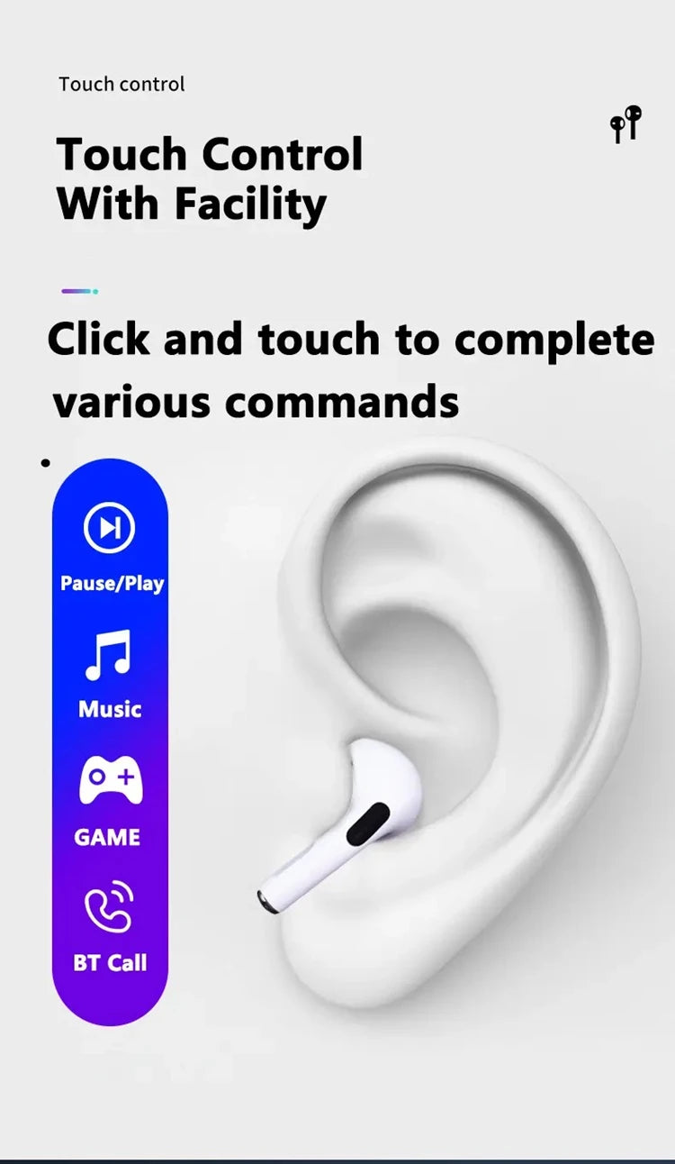 Auriculares inalámbricos Bluetooth 5.3 con control táctil IPX5, compatibles con iPhone, IOS y Android 