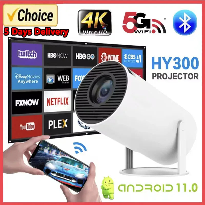 Proyector Portátil HY 300 4K Android 11 Dual Wifi6 200 ANSI Bluetooth - Nuevo 2024