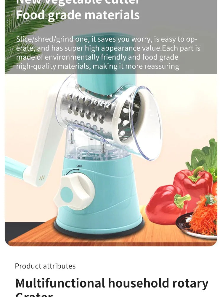 Versatile vegetable and cheese cutter and slicer with 3 interchangeable blades