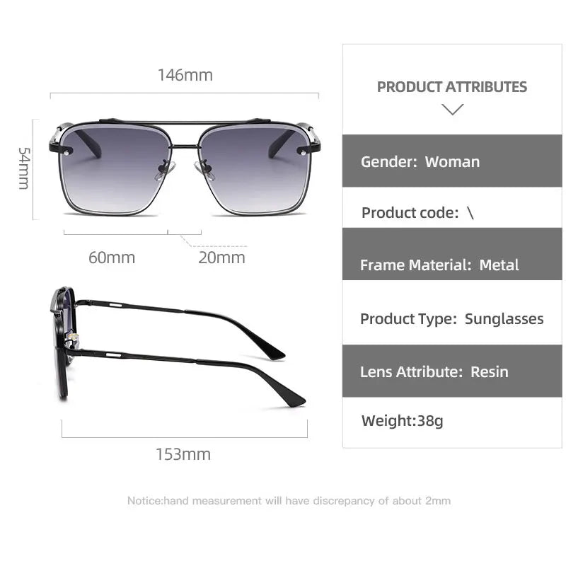 New Fashion Square Sunglasses Men Luxury Brand Designer Metal Sun Glasses Vintage