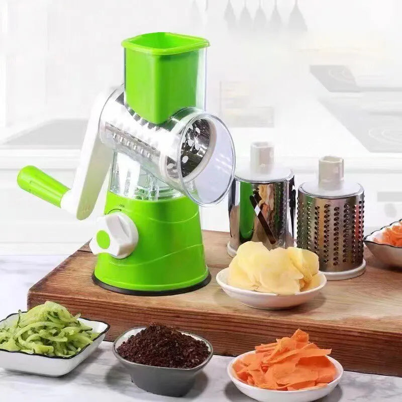 Versatile vegetable and cheese cutter and slicer with 3 interchangeable blades