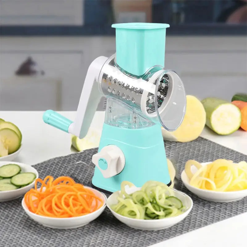 Versatile vegetable and cheese cutter and slicer with 3 interchangeable blades