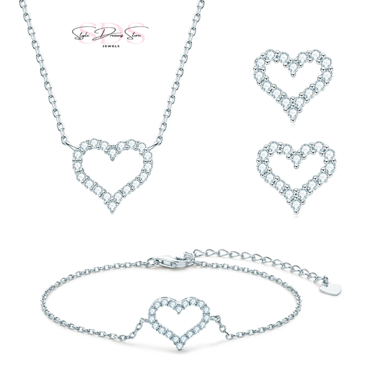 Heart Moissanite Jewelry Sets Real 925 Silver